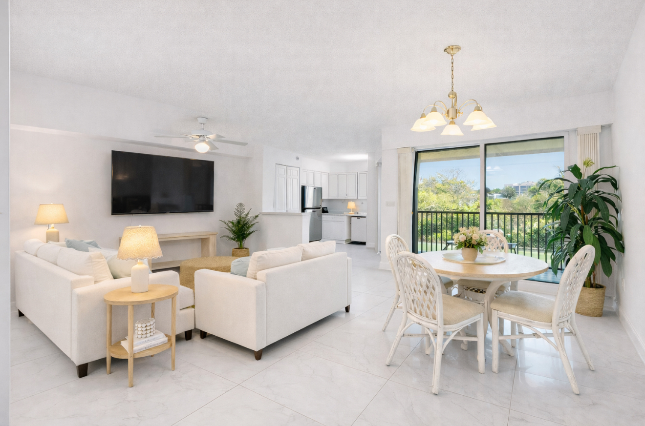 The Divine Tides Condo living and dining area